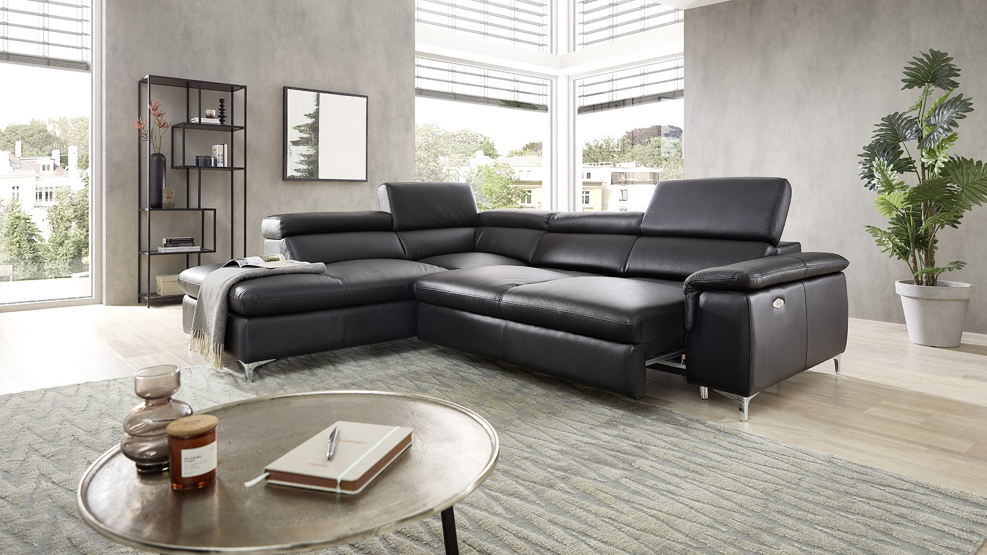 Echt Leder Ecksofa Bastia inkl. Vorziehsitz links