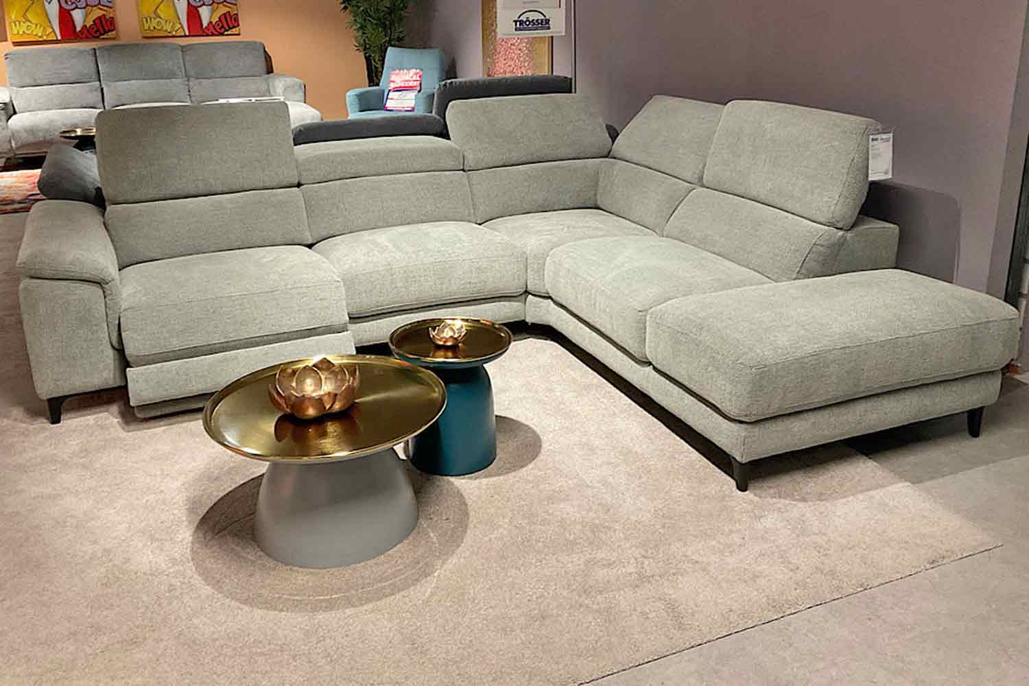 Cuoio Stoff Ecksofa mit motorischer Relaxfunktion 