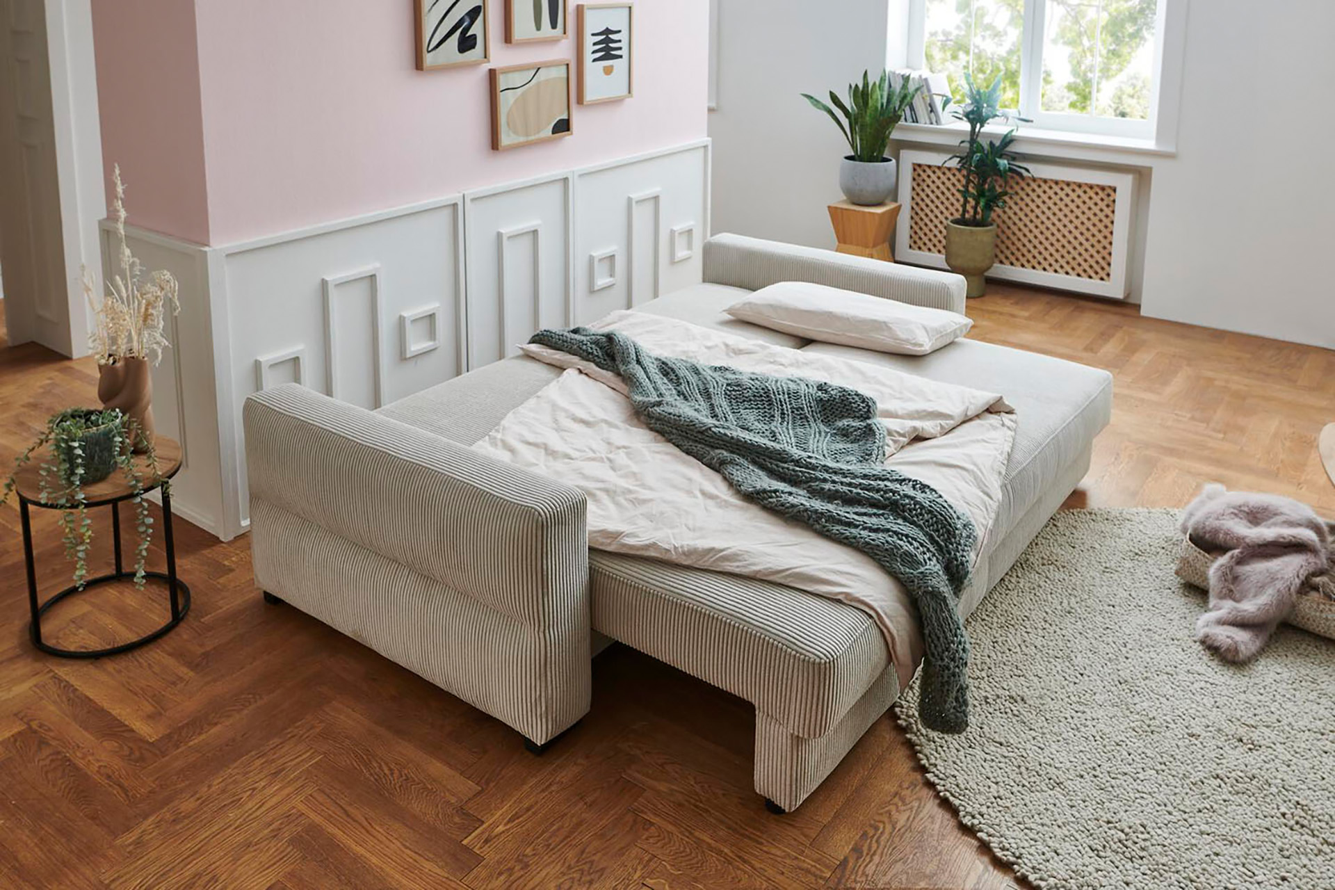 Schlafsofa inkl. Bettkasten in Cordstoff